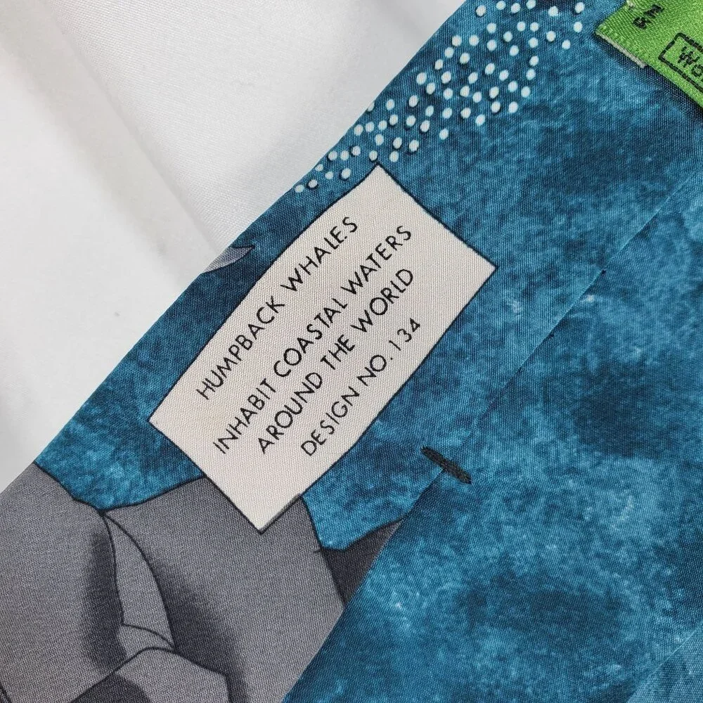 World Wildlife Fund Men's Blue Designer Tie Silk Humpback Whale Print (C-6) - Picture 9 of 10